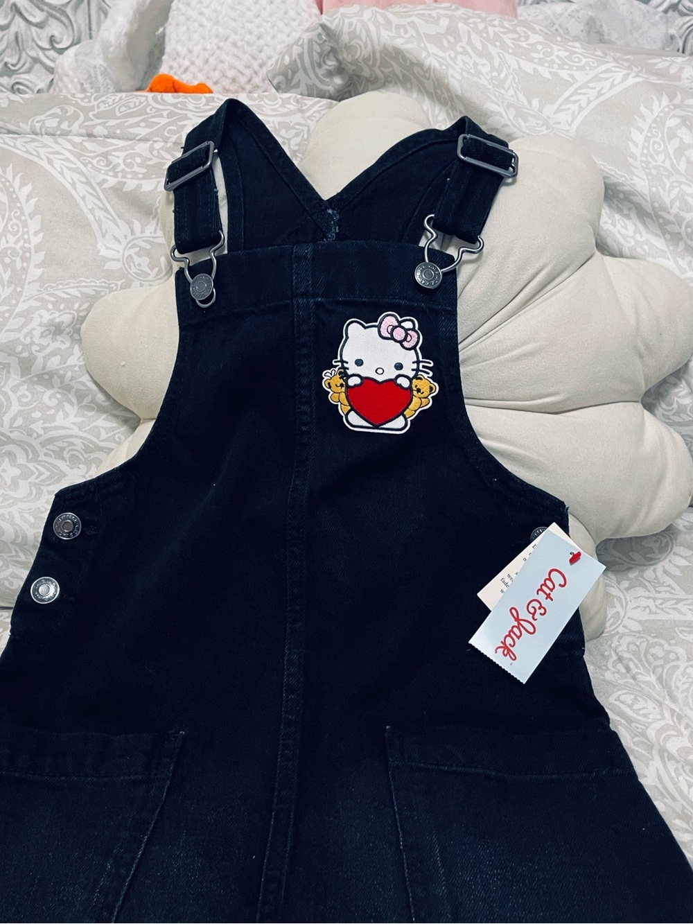 Cat & Jack Black Kids' Overalls with Hello Kitty Heart Character Patch’s